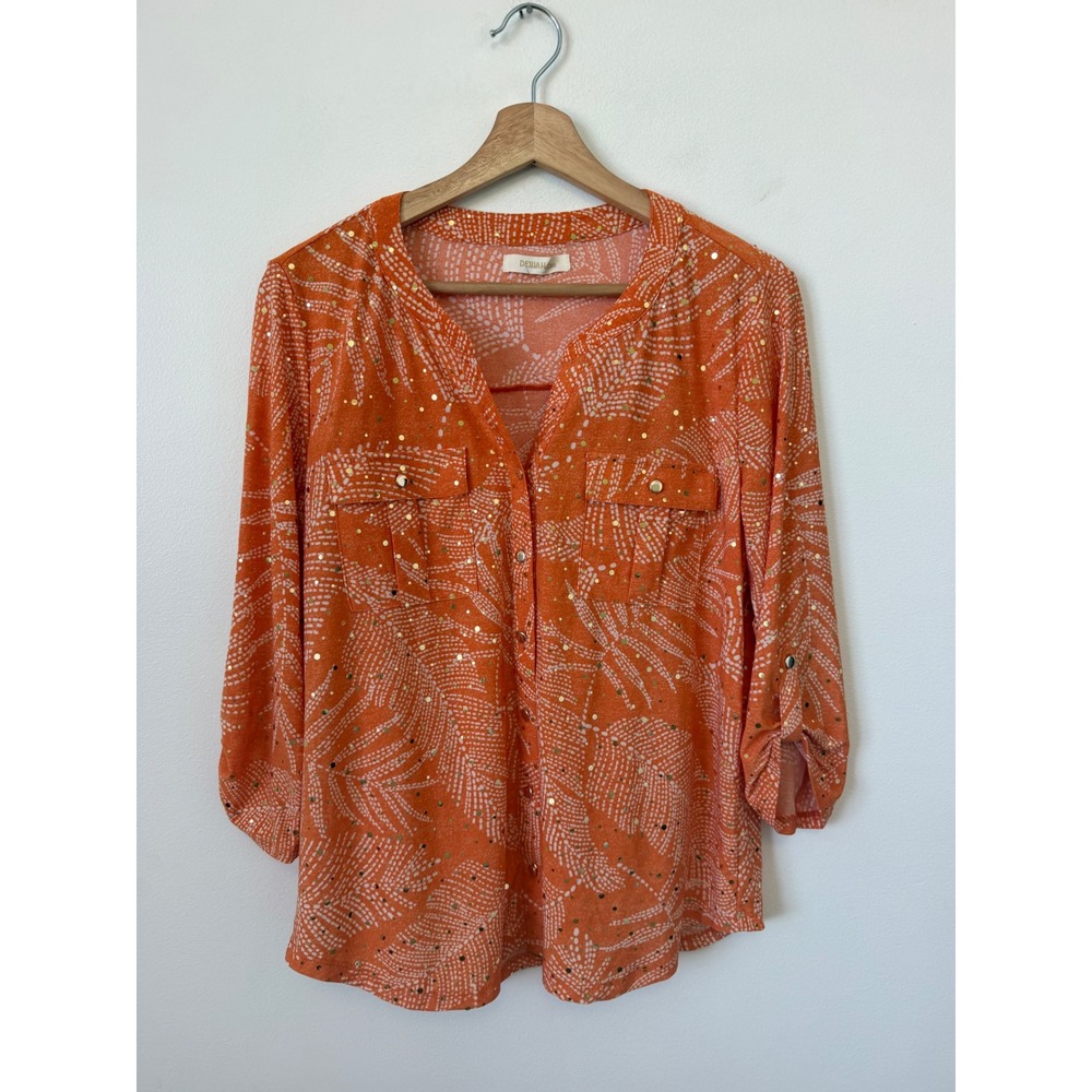 Delilah & Co Orange Embellished Button-Down Blouse – Women's Medium – NWOT